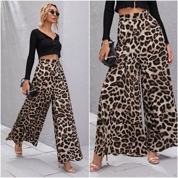 High waist leopard print palazzo Wide leg pants
